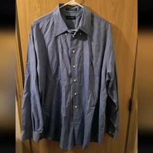 Vintage Nautica Men’s Dress Shirt 18 36/37 Blue Oxford Cotton Long Sleeve 90s HK
